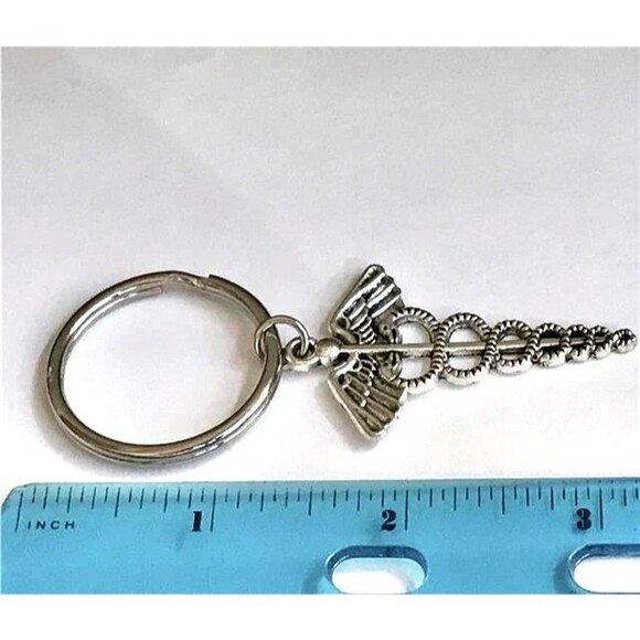 Silver Caduceus Keychain Keyring Medical Nursing Gift MD RN LPN DO ARNP - Picture 5 of 6